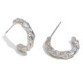 Minimalist silver irregular lava textured C-shaped stud earrings in stainless steel - Irregular Hammered / Silver