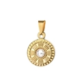 Close-up of a vintage golden sunburst pendant featuring a white pearl inlay and metal details - Pinch Bail Pearl Pendant