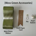 Moss green accessory set with satin ribbon, kraft card, safety pin and pearl charm - Moss Green Accessories