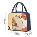 Navy blue Capybara lunch bag with cherry pattern and 23x13x19cm dimension display - Navy Cherry KBLP