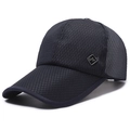 Atmungsaktive marineblaue Mesh-Baseballkappe mit langem Schirm und Metallabzeichen - Verstellbar / Marineblau