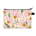 Floral print cosmetic bag with pink flowers and black zipper, beige storage pouch - US 2