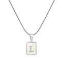 Silver stainless steel snake chain necklace featuring rectangle mother of pearl letter L pendant - Silver L (With Chain)