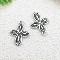 Antique silver alloy cross pendant with embossed floral detail for DIY jewelry making - Cross Shape (13x19mm)