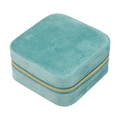 Cyan blue square velvet jewelry box with golden zipper for rings and necklaces - 10x10x5cm / Cyan