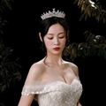 Lussuosa tiara da sposa con strass abbinata a un abito da sposa ricamato con cura - Argento