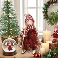 Cute red and white knit Christmas ski doll with wooden base and tassel skirt - K-TS26 Red Skiing Girl