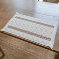 Bohemian style rectangular woven placemat with brown geometric pattern and tassels - Yellow Brown Wave Grid