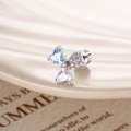 Silver stud earring with light blue and clear heart-shaped zirconias in a flat back design - Light Sea Blue (1 Pc)