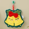Hanging yellow bell coral velvet hand towel with Christmas bow and embroidery - Christmas Bell