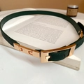 Dark green leather thin waist belt with golden buckle on vintage book background - 62# Waist Chain - Green
