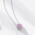 Lussuosa collana in argento S925 con grande ciondolo in zircone rosa tondo e micro pavé - Zirconia Rosa【8mm】 / Rosa