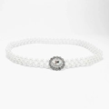Elegant white pearl elastic belt featuring a circular faux crystal buckle decoration - Round Rhinestone Buckle (KL139-01)