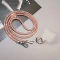 Pink rhinestone phone crossbody lanyard with transparent connector and metal clasps - Crossbody Style [Flesh Pink] Mesh Rhinestone Lanyard + Silver Round Buckle + Semi-Transparent Patch