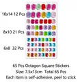 65pcs self-adhesive colorful octagonal acrylic rhinestone stickers in three sizes - 65 Pcs Octagon Square Stickers