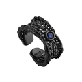 Anello aperto in argento S925 intrecciato con zircone blu rotondo e finitura in nero - Nero