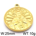 Golden 25mm round stainless steel pendant with embossed religious motif, 10g weight - Sacred Heart of Jesus (KLJ5928-Z)
