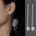 Eleganti orecchini lunghi a filo in argento S925 con pendente a forma di lettera B - Lettera B