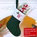 Green knit Christmas stocking with white cuff and red embroidered letter W charm - Letter W / Dark Green