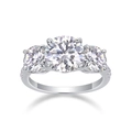 Three-stone S925 sterling silver moissanite engagement ring with pavé diamond band - Silver (R14148-9.0mm)