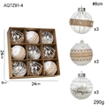 Set di 9 palline di Natale da 8cm con iuta, perle e pizzo in una scatola di kraft - Tipo D - Stile Peluche Lino e Perla (Set da 9)