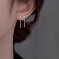 Elegant 925 sterling silver threader earrings with knot stud and thin metallic chain - Ruyi Knot Ear Thread 4mm (Small) Pair / Silver