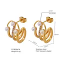 Dettaglio orecchini a C in acciaio inossidabile placcato oro 18k con perle e cristalli - CJ23E0047 Forma C Multistrato Perla Zirconia