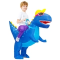 Detail of blue inflatable dinosaur costume for kids with built-in blower for parties - Riding A Blue-eyed Dinosaur / One Size