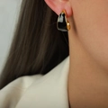 Fashionable C-shaped crescent earrings in golden finish with black enamel for women - F337-Large / Black