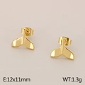 Elegant 18K gold-plated whale tail stud earrings, size 12x11mm, weigh 1.3g pair - Fish Tail Style / Gold