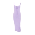 Abito lungo viola attillato con inserti in pizzo sul corpetto e spalline sottili - XS / Viola chiaro