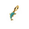Golden dolphin charm with turquoise enamel and decorative loop for DIY bracelets - Turquoise Dolphin Charm