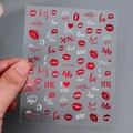 Adesivi per unghie a cuore con labbra rosse e scritte d'amore per San Valentino - Stile Corona Impronta Labbra (XZ-D2302) / Rosso