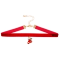 Christmas velvet choker with red enamel Christmas stocking pendant and gold plating - Christmas Sock Style (Red)
