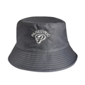 Detailed view of dark grey bucket hat featuring white Panegyric embroidery on crown - 55-58cm / Dark Grey (Panegyric)