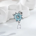 Silver flower stud earring with light blue marquise gems and waterdrop pendant - Light Blue Sunflower Water Drop Style (A1070-3#)