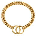 10mm golden stainless steel Cuban link dog collar with double-loop secure closure - Gold