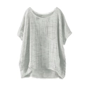 Women's loose grey linen t-shirt with short sleeves and a single chest pocket - Beige Grey