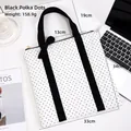 Quilted heart polka dot tote bag in white with black handles and bow detail - Black Polka Dot