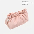 Apricot pleated cloud makeup bag with pearl zipper detail, size 21x12x13cm - Apricot