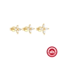 Three pairs of gold S925 sterling silver four-leaf clover stud earrings with cubic zirconia - Gold Flower Style (60700960138C)