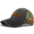 Dark grey washed cotton baseball cap with orange embroidery and olive green mesh back - Adjustable / Olive Green