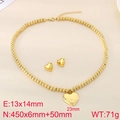 Golden stainless steel jewelry set with beaded heart necklace and matching stud earrings - Gold KS222237-Z (Necklace + Earrings) / Gold