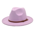 Light purple wool fedora hat with brown leather belt and metallic buckle on white background - M (56-58cm) / Taro Purple