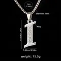 Silver letter I necklace with crystals on 70cm stainless steel box chain for men and women - Letter I + 70cm Chain