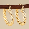 Goldene gedrehte Creolen mit strukturierter Oberfläche an einem natürlichen Ast - E4415-Mattiertes Gedrehtes Seil / Gold