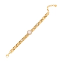 Collar de cadena dorada con perla central rodeada de diamantes y cierre de mosquetón - Pulsera de Eslabones Cubanos de Perlas de Oro y Circonitas (N1432)