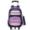 Removable trolley backpack for primary students in navy pink and purple patchwork colorway - Navy with Purple (No Trolley)