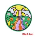 Embroidered 8.1cm round iron-on patch with retro landscape and colorful floral design - Retro Mushroom