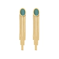 Elegant gold drop earrings with oval turquoise cat eye stone and long metal tassel fringes - Cyan Egg Shaped Faux Cat Eye Stone Tassel Style (2#)